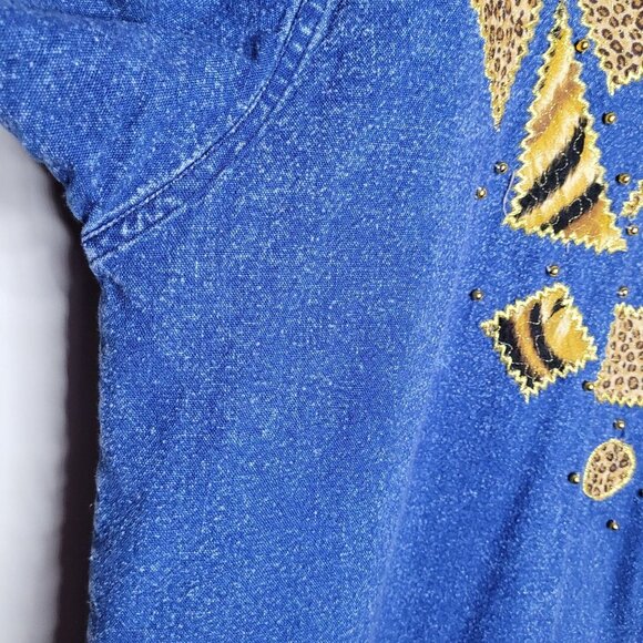 CZ Club Z Womens Blue Denim Animal Patchwork Studded Button up VTG 22 24 - Picture 3 of 12